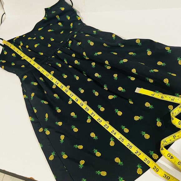 J. Crew Pineapple Print SpageStraos Satin Dress Size 00 Black Gold - Picture 5 of 10